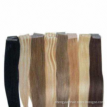 14 to 26-inch Double-sided Human Tape Hair Extensions in Blonde Color
